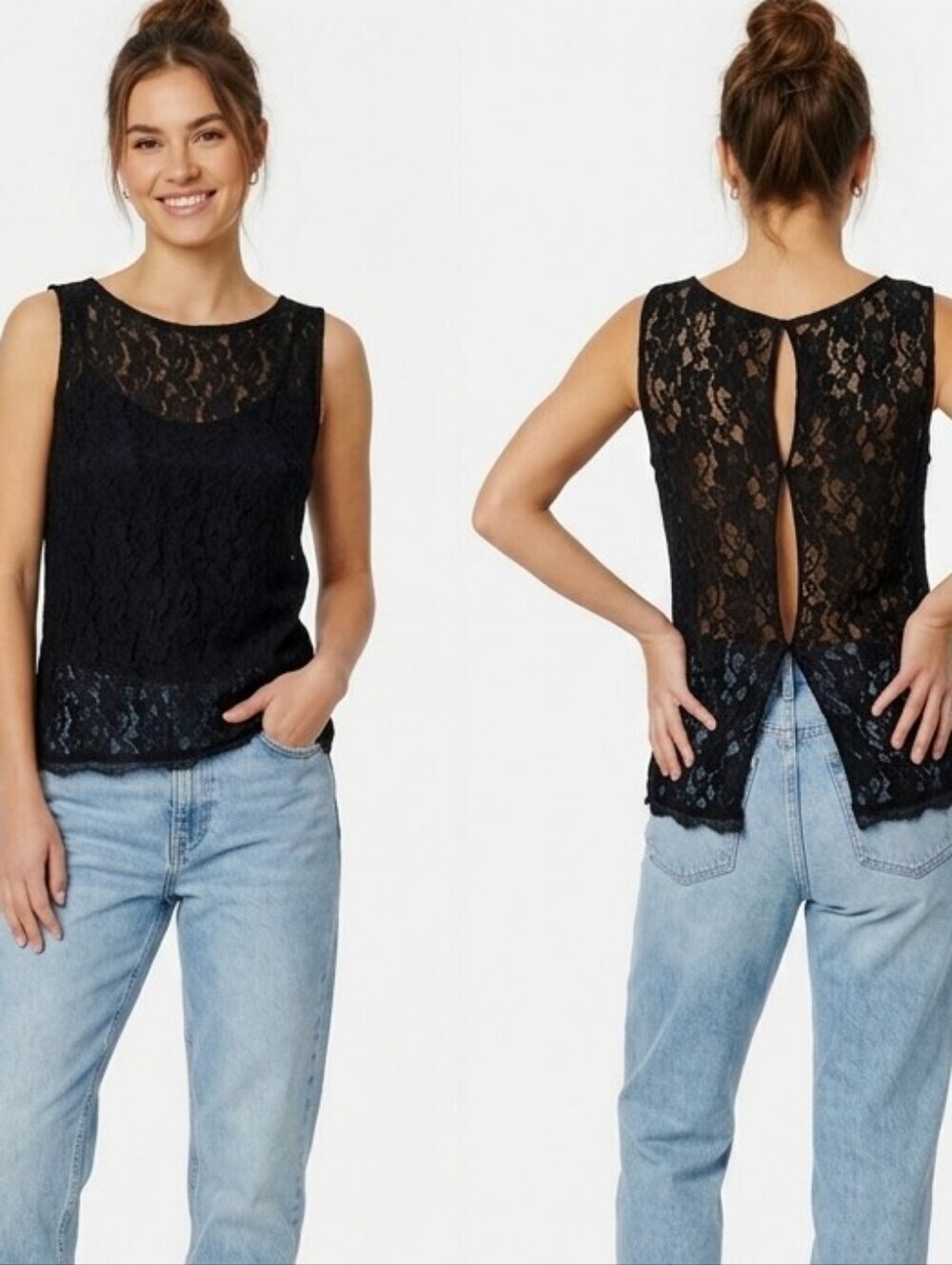 Aritzia Babaton Black sheer Lace Sleeveless Top with Back Slits